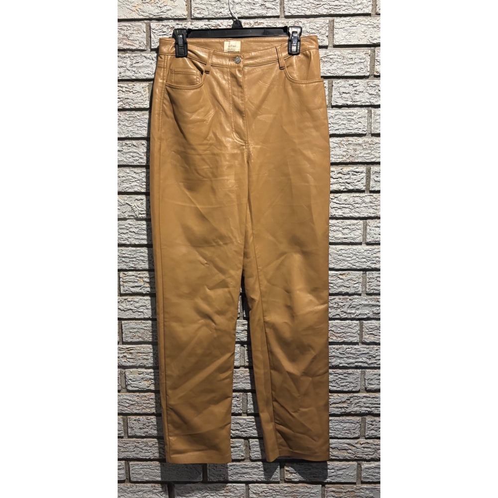 Wilfred Aritzia Melina Faux Leather Pants Camel Tan High Waist Straight Leg Sz 6